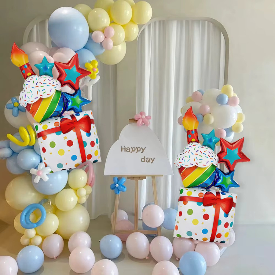 Buntes Geburtstagsparty-Set mit Luftballons und Kuchendekoration aus Aluminiumfolie für Kinder - Bild 2