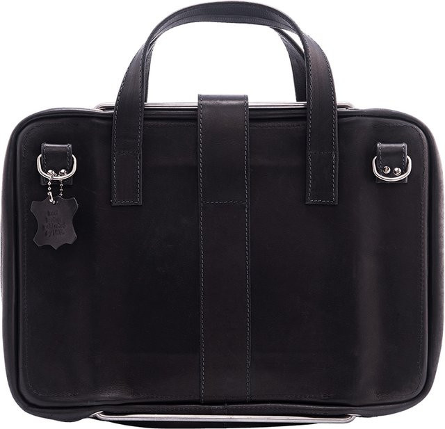 R-Go Tools Laptoptasche Viva aus Vollnarbenleder mit integriertem Laptop-Ständer und Schulterriemen für 15,6 Zoll, Schwarz - Bild 1