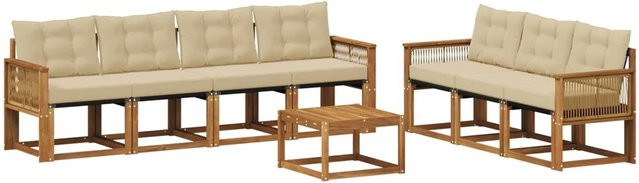 vidaXL Outdoor-Sofagarnitur aus Akazienholz mit Textilene und Kissen in Natur und Beige - Bild 1