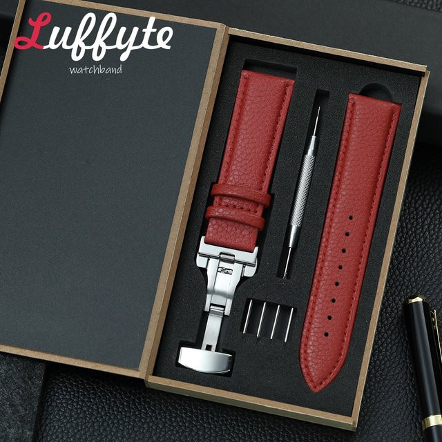 Luffyte Uhrenarmband Leder, genarbt, Schmetterlingsschnalle, Unisex - Bild 1