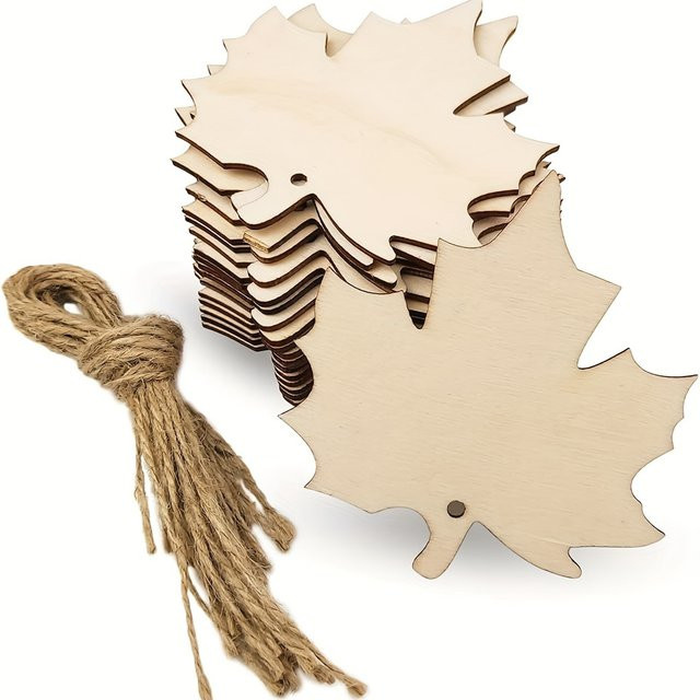 10 Stück Ahornblatt-Holzausschnitte in Beige als unvollendete DIY-Handwerks-Ornamente und hängende Anhänger für herbstliche Dekorationen - Bild 1