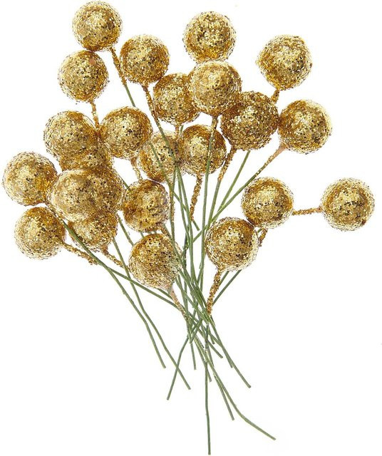 Rico Design Beerenpick mit Glitzer in Gold, 24 Stück, B/B/H: 8,5 x 8,5 x 8,5 cm - Bild 1