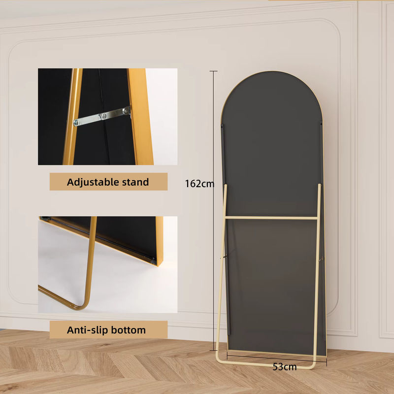 Bogenförmiger Ganzkörperspiegel Rosahqnda in Gold, wandmontierbar oder als Anlehnspiegel mit Metallrahmen, B/H: 162 x 53 cm - Bild 4