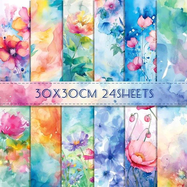 24er Set buntes Geschenkpapier mit Blumenmuster für Bastelarbeiten und Dekoration, B/B: 30 x 30 cm - Bild 1