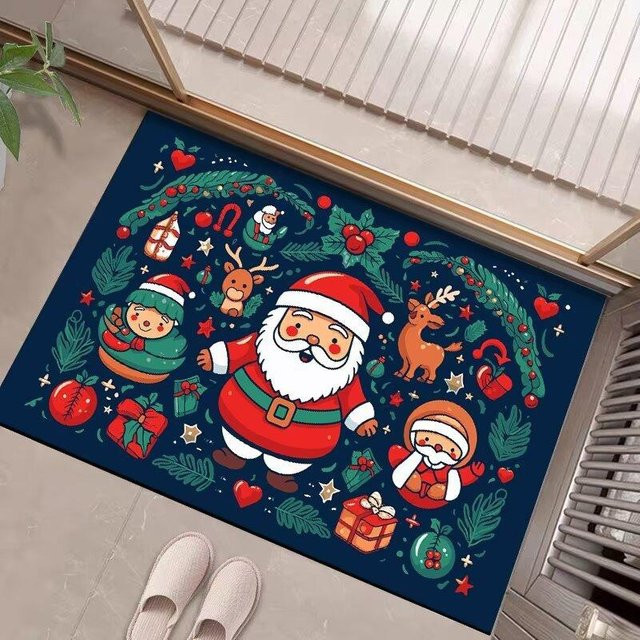 Weihnachtsfußmatte aus Kristallvelours in Blau, rutschfest und saugfähig, B/T: 80 x 100 cm - Bild 1