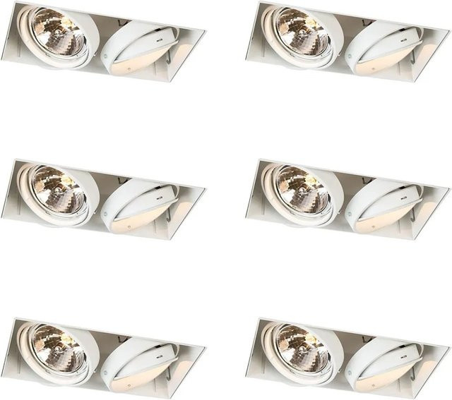QAZQA Set mit 6 verstellbaren AR111 Trimless Einbaustrahlern in Weiß für Küche und Wohnraum - Bild 1