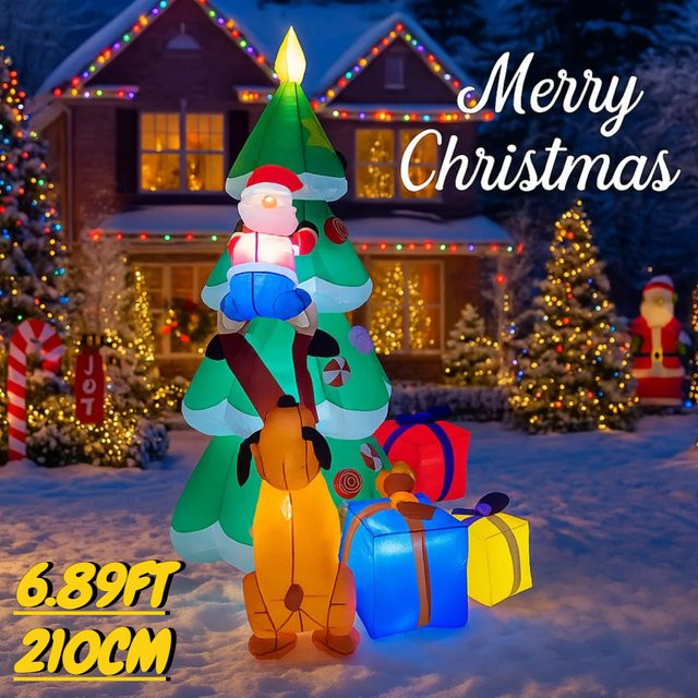 TONGHUANIU Aufblasbares Weihnachtsbaum Dekor Set mit Weihnachtsmann, Hund und Geschenkschachteln, LED Beleuchtung, Mehrfarbig, Höhe: 210 cm - Bild 1