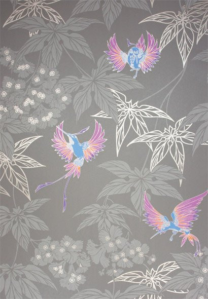 Osborne & Little Tapete Carta Hummingbird in Chocolate/Lilac-blue/Grigio - Bild 1