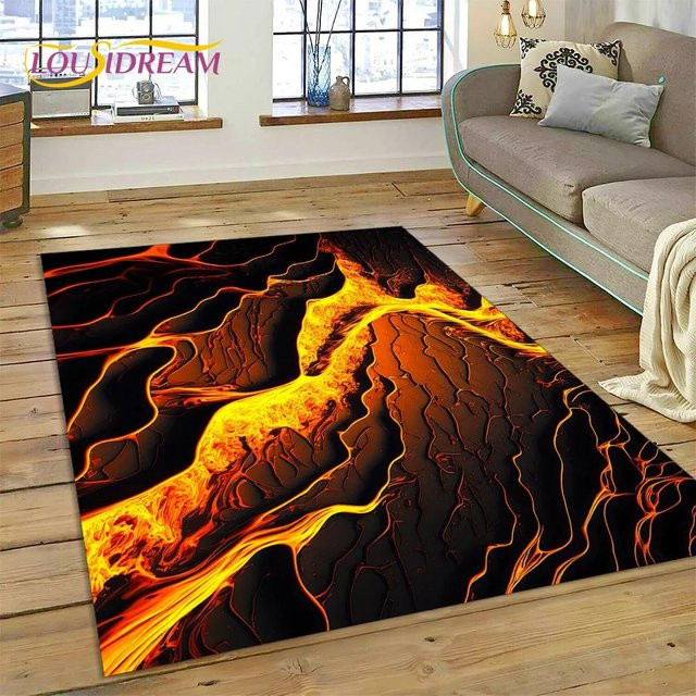 Karpetti Vulkan 3D Lava Magma Teppich in Orange, rutschfester Abstract Design Bodenmatte für Wohnzimmer, Schlafzimmer und Küche, B/T: 100 x 150 cm - Bild 1