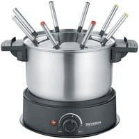 Severin Fondue-Set FO 2470 in Edelstahl und Schwarz mit 1500W und 8 Fonduegabeln