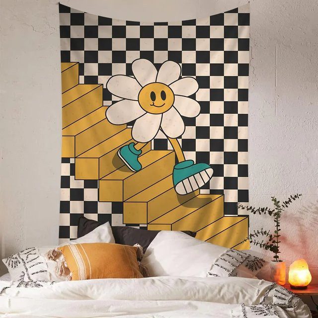 VIKAMA Wandteppich mit Sonnenblumen-Smiley-Gesicht im Boho-Design, Mehrfarbig, Breite: 70 cm, Höhe: 50 cm - Bild 1