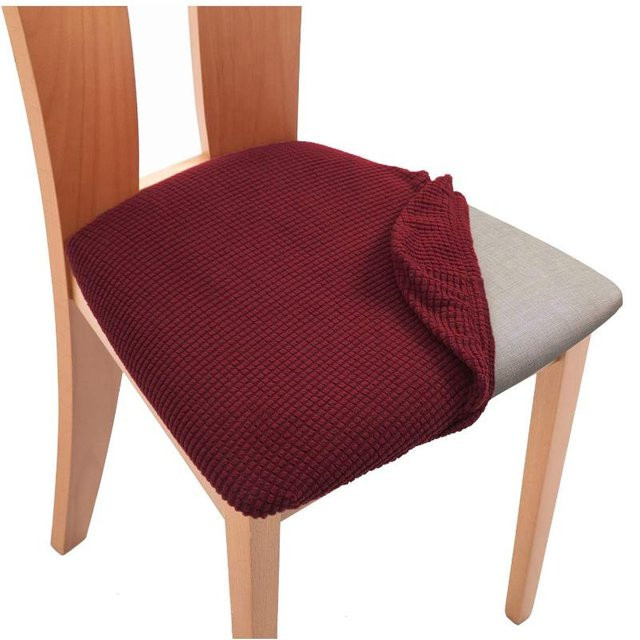 Waschbare Spandex-Jacquard-Sitzbezüge für gepolsterte Esszimmerstühle in Bordeaux Rot - Bild 1