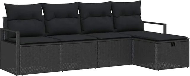 vidaXL 5-teiliges Garten-Sofa-Set aus Poly Rattan mit Kissen in Schwarz - Bild 1