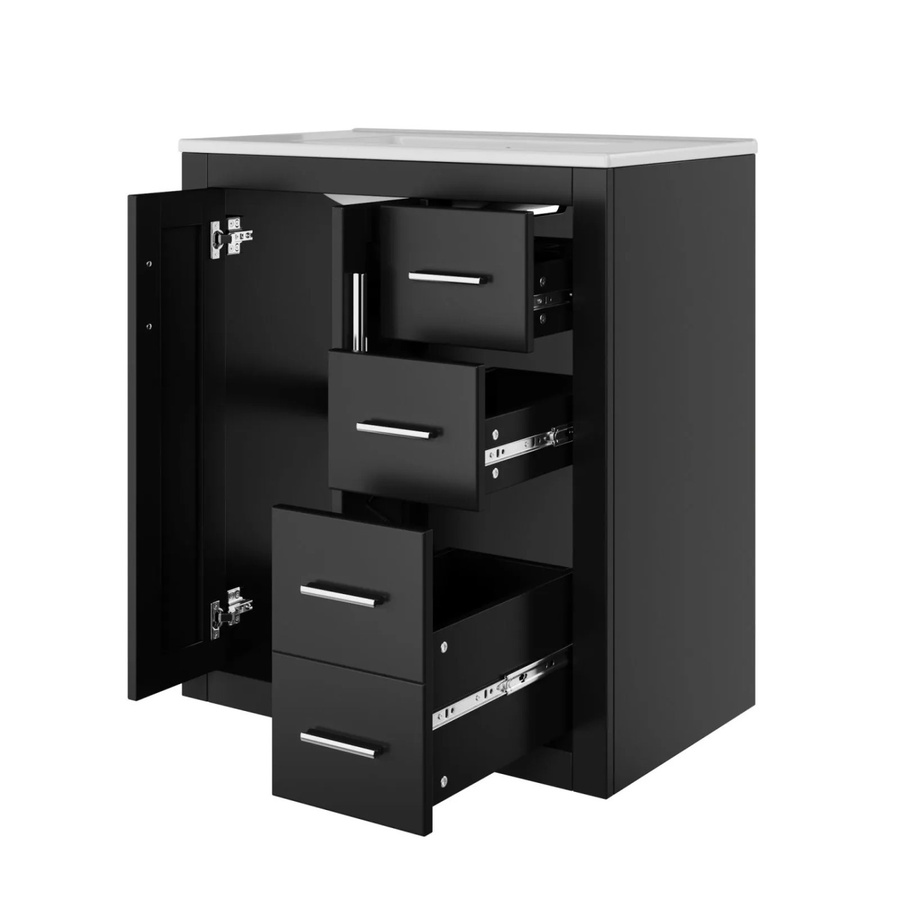 PXloue Waschbeckenunterschrank freistehend in Schwarz mit Keramikbecken und 4 Schubladen, B/T/H: 76,0 x 39,2 x 86,5 cm - Bild 2