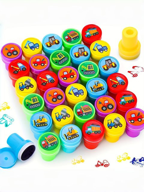 Set mit 10 oder 20 selbststempelnden Baufahrzeug-Stempeln in Multicolor für das Klassenzimmer und Scrapbooking - Bild 1