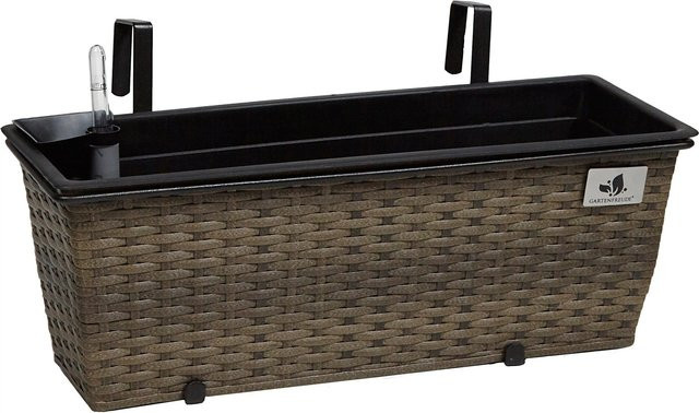Gartenfreude Balkonkasten mit Bewässerungssystem in Cappuccino, Polyrattan-Optik, B: 50 cm, H: 19 cm, T: 19 cm - Bild 1