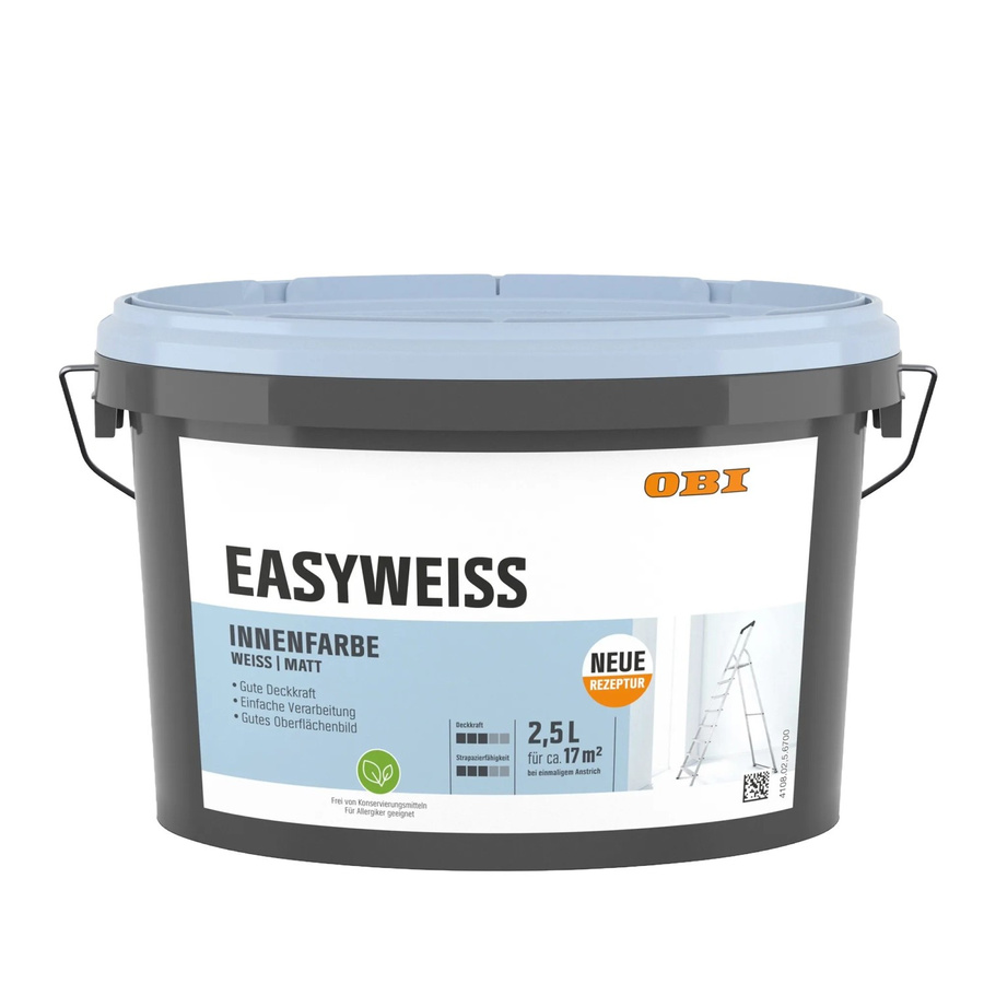 OBI Wandfarbe Easyweiss Weiß Matt Dispersion wasserbasiert 2,5 l - Bild 2