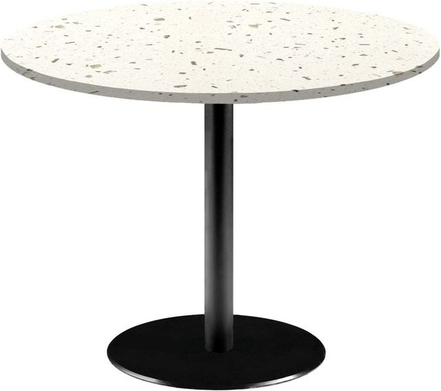 RestooTab Tisch Rome XL rund mit Terrazzo Platte in Stein und Marmor Optik und schwarzem Gestell, Höhe: 73 cm, Durchmesser: 120 cm - Bild 1
