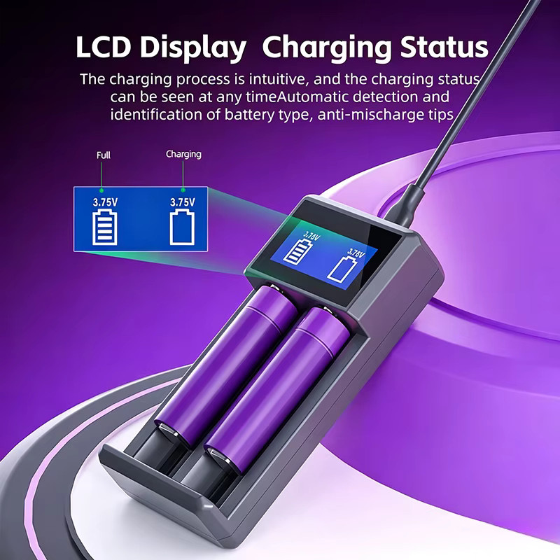 KOSHARE A402 2-Slot LCD Smart Batterieladegerät für 3,7V 18650 Lithium-Akkus mit USB-C-Eingang - Bild 2