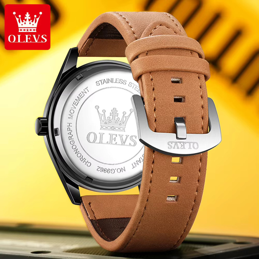 OLEVS Armbanduhr Quarz, Leder, Schwarz, Herren - Bild 3