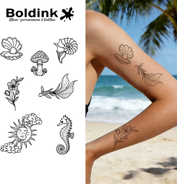 BOLDINK Tattoo-Aufkleber, Unisex, Meeres- und Naturmotiv - Bild 1