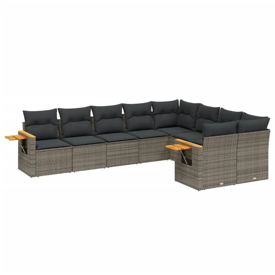 vidaXL 9-teilige Garten-Sofagarnitur aus Poly-Rattan und Akazienholz in Grau mit Kissen - Bild 2