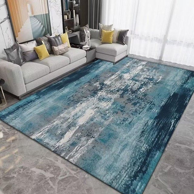 JGJG Kurzplüschteppich mit abstraktem Spritzfarben-Design in Blau, weich und waschbar, B/T: 120 x 80 cm - Bild 1