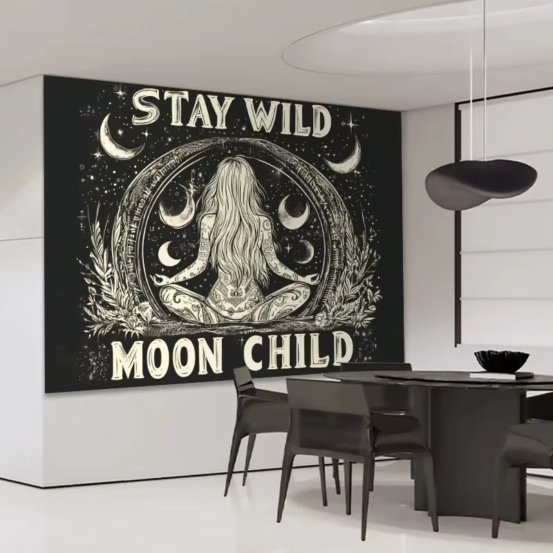 VIKAMA Stay Wild Moon Child Wandteppich im Boho-Stil mit Mondmotiv, Breite: 60 cm, Höhe: 40 cm - Bild 2
