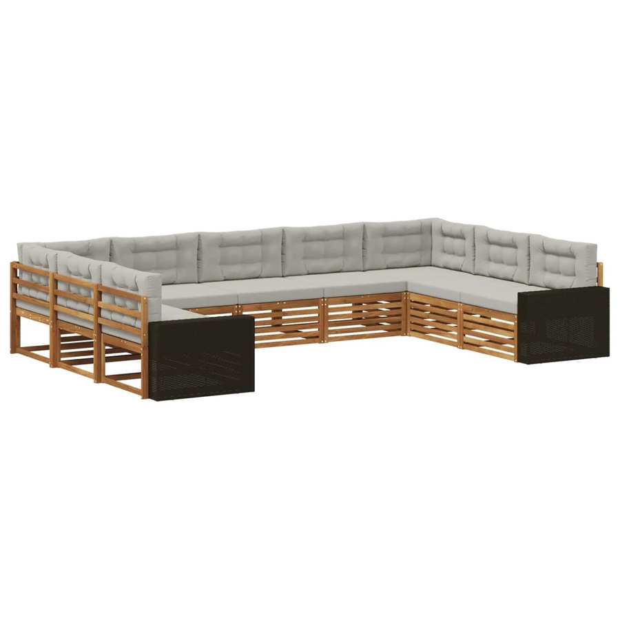 vidaXL Outdoor-Sofagarnitur in U-Form aus Akazienholz mit Kissen, Hellgrau - Bild 2