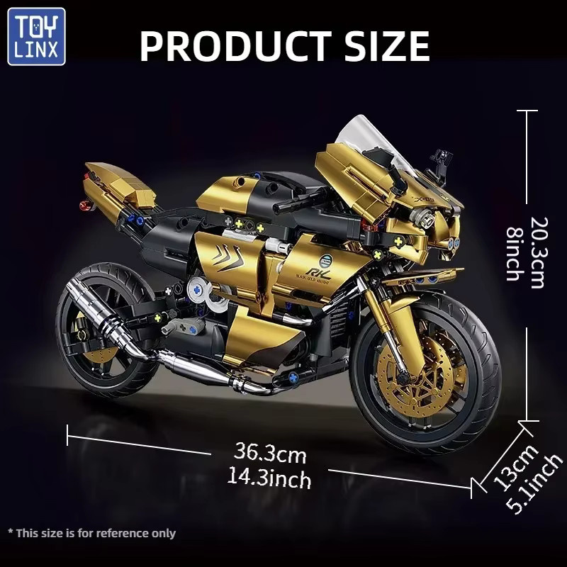 TOYLINX Technic Motorrad-Bausteine, 703-teiliges Set, Maßstab 1:10, Schwarzgold - Bild 2