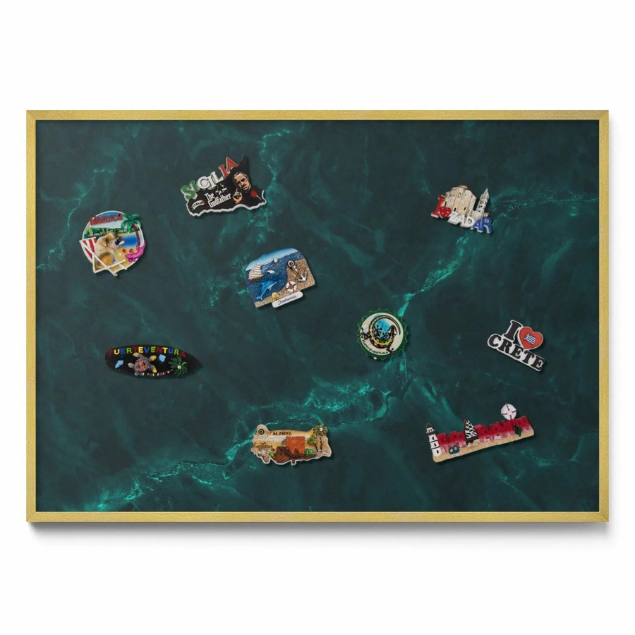 Tulup Magnettafel Wanddekoration in Flaschengrün mit Marmor-Design und Goldrahmen, B: 100 cm, H: 70 cm - Bild 2