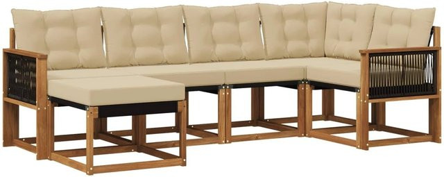 vidaXL Outdoor-Sofagarnitur L-Form aus Akazienholz mit Textilene und Kissen, Natur-Beige - Bild 1