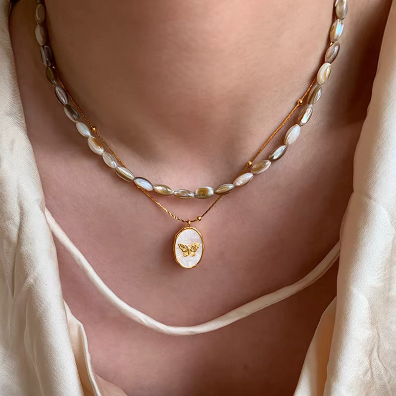 Erpels Halskette, Muschel-Schmetterling, Medaillon, 18 Karat vergoldet, Zirkonia, Unisex - Bild 3