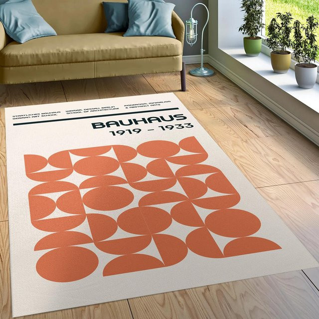 BC-Warm Home Mid Century Bauhaus Teppich mit geometrischem Design, rutschfest und waschbar, Farbe: Orange, B/T: 80 x 50 cm - Bild 1