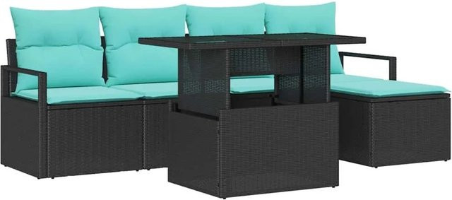 6-teiliges vidaXL Garten-Sofa-Set in L-Form mit Polstern und Tisch, Schwarz und Blau - Bild 1