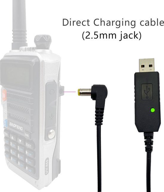 BaoFeng USB-C Ladekabel mit Kontrollleuchte in Schwarz für Walkie Talkie Akkus (kompatibel mit BF-UVB3, UV-X9, UV-10R, UV-S9 PLUS, UV-860) - Bild 1