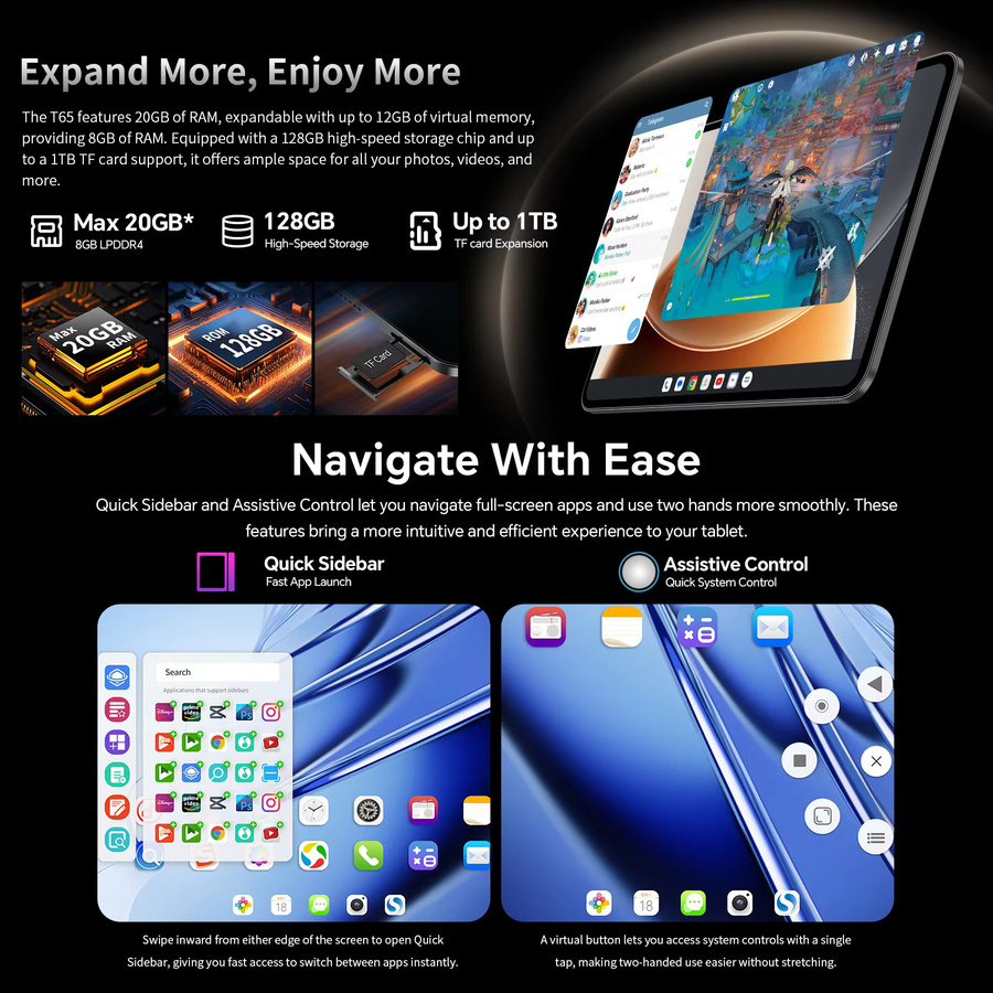 Teclast T65 Android-Tablet mit 13,4 Zoll 120 Hz Display, Octa-Core, 20 GB RAM, 128 GB ROM, 4G LTE und 8000 mAh Akku - Bild 4