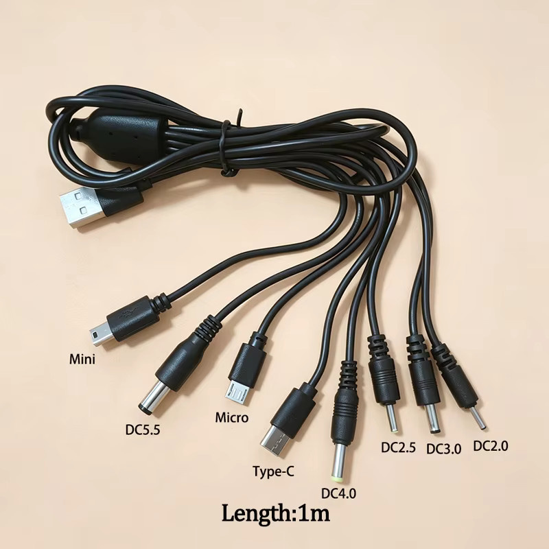 ChengHaoRan Universelles USB-zu-DC-Mehrfachkabel mit Typ-C, Micro-USB und verschiedenen DC-Steckern in Schwarz - Bild 2