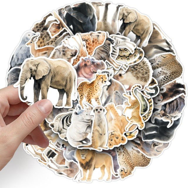 Afrikanische Tier-Cartoon-Aufkleber, 50-teiliges Set, Giraffe Elefant - Bild 1