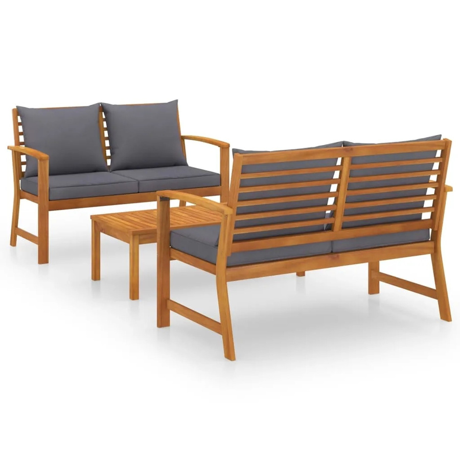 vidaXL 3-tlg Garten-Lounge-Set Modell 2 aus geöltem Massivholz Akazie mit grauen Auflagen, B/T/H: 120 x 50 x 81 cm - Bild 2