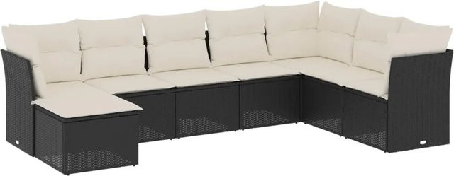 vidaXL 8-teilige Garten-Sofagarnitur in L-Form aus Poly-Rattan und pulverbeschichtetem Stahl in Schwarz mit Sitzkissen und Rückenkissen - Bild 1