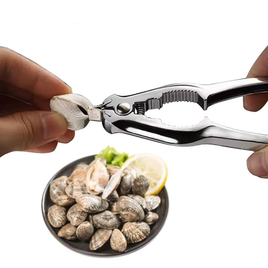 Multifunktionaler Muschelöffner aus Metall in Silber mit ergonomischem Griff für Meeresfrüchte - Bild 4