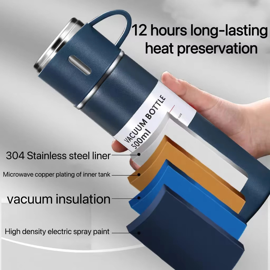DHDH Edelstahl-Vakuumflasche mit Tasse in Pink, 500 ml Thermoskanne für Büro und Outdoor - Bild 5
