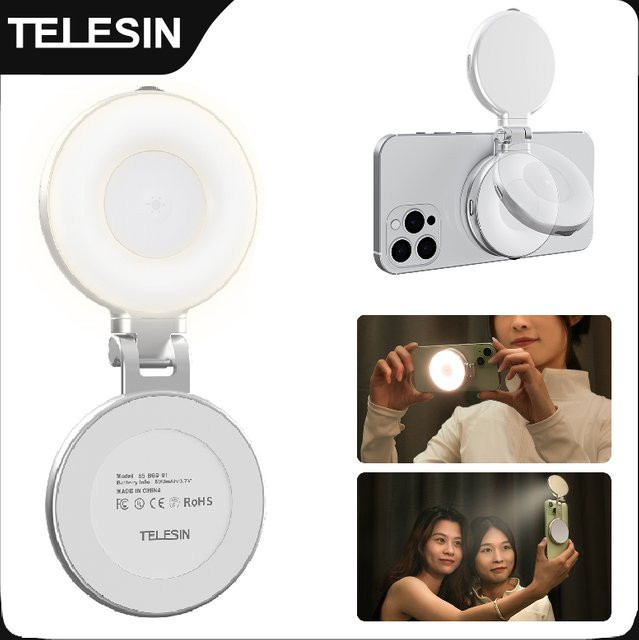 TELESIN Magnetisches Smartphone Mini-Selfie-Fülllicht in Schwarz mit 3 Modi und einstellbarer Helligkeit für iPhone, XIAOMI, HUAWEI und SAMSUNG - Bild 1