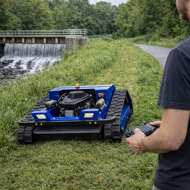 AIWEIYA Automatisierter selbstfahrender Garten-Raupenrasenmäher mit Fernbedienung in Blau, CE Euro 5 Standard - Bild 1