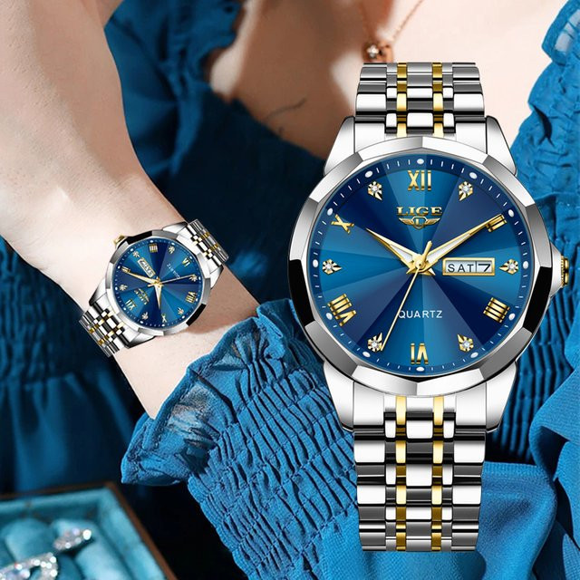 Lige Armbanduhr, Quarz, Edelstahl, Blau, Damen - Bild 1