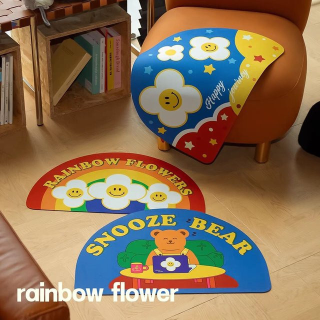 VIKAMA Cartoon-Regenbogen-Blumen-Fußmatte, rutschfeste und saugfähige Badematte in Multicolour, halbrund, B/T: 60 x 40 cm - Bild 1