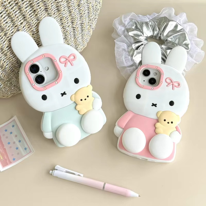 Miffy 3D Bunny Silikon-Handyhülle mit Fußständer für iPhone 16/15/14/13 Pro Max in Pink, stoßfestes Full-Cover Case - Bild 3