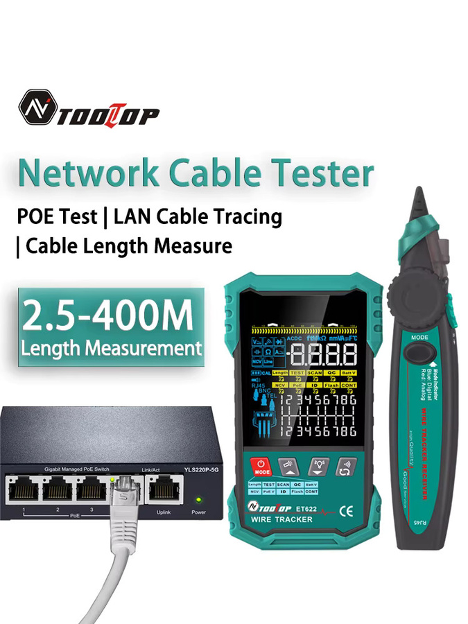 TOOLTOP ET622/623 Netzwerkkabel-Tester mit PoE-Test, QC-Crimping, Breakpoint-Detection und 400m Kabellängenmessung - Bild 5