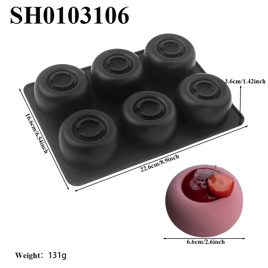 SHENHONG Silikonform für Schokolade, Pudding und Desserts, 1 oder 6-fach rund und konkav - Bild 2